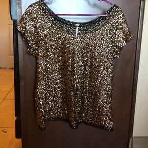 Free People Gold Sequin Top XS